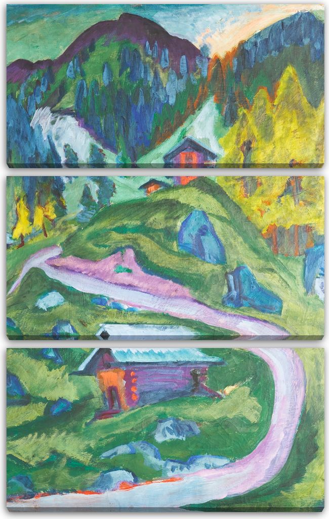 Leinwandbild 3-teilig (80x120cm): Ernst Ludwig Kirchner - ALPWEG (BERGWEG), echter Holz-Keilrahmen inkl. Aufhänger, handgefertigt in Deutschland