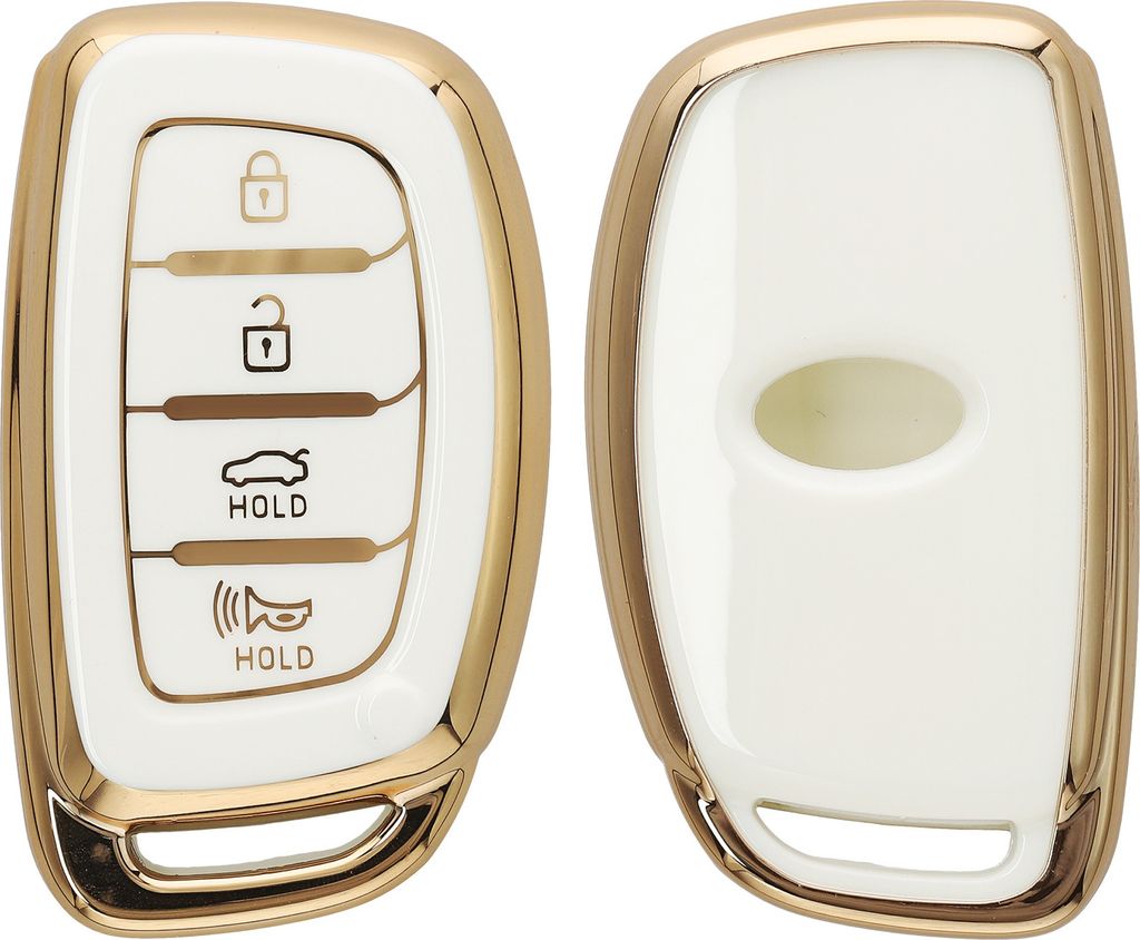 kwmobile Autoschlüssel Hülle kompatibel mit Hyundai 4-Tasten Sonata Tucson Ioniq - Schlüsselhülle Silikon Cover - Weiß Gold