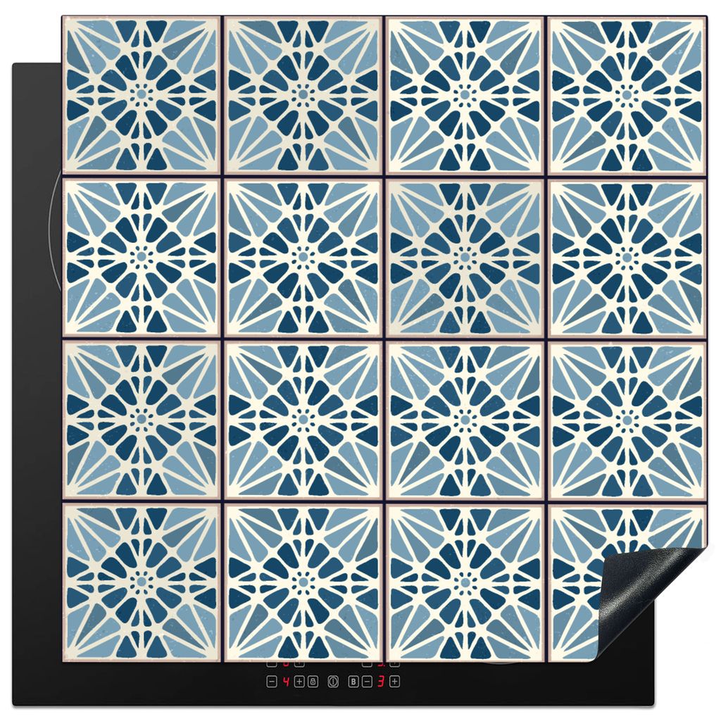 KitchenYeah Herdabdeckplatte Blau - Muster - Kacheln , 78x78cm, Küche Deko, Glaskeramikkochfeld Herdabdeckung, Abdeckplatte fùr Kochfeld