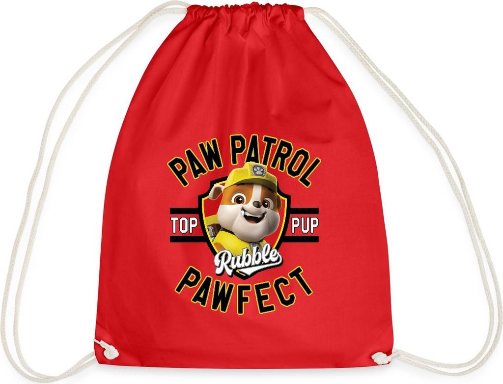 Spreadshirt Paw Patrol Rubble Pawfect Turnbeutel, One size, Rot