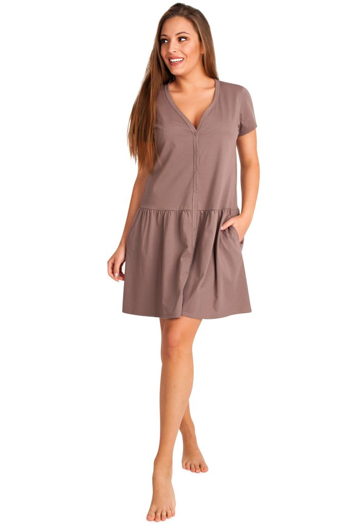 DOLCE SONNO Stillnachthemd – Umstandsnachthemd - Nachthemd für Schwangere und Stillende - 100% Baumwolle - SIENA TAUPE M