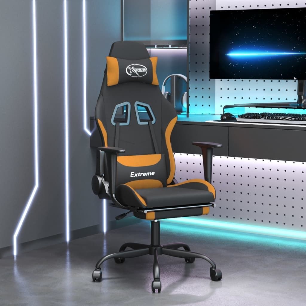 2024 Moderne Bürostühle Gaming-Stuhl mit Fußstütze Schwarz und Orange Stoff 500969
