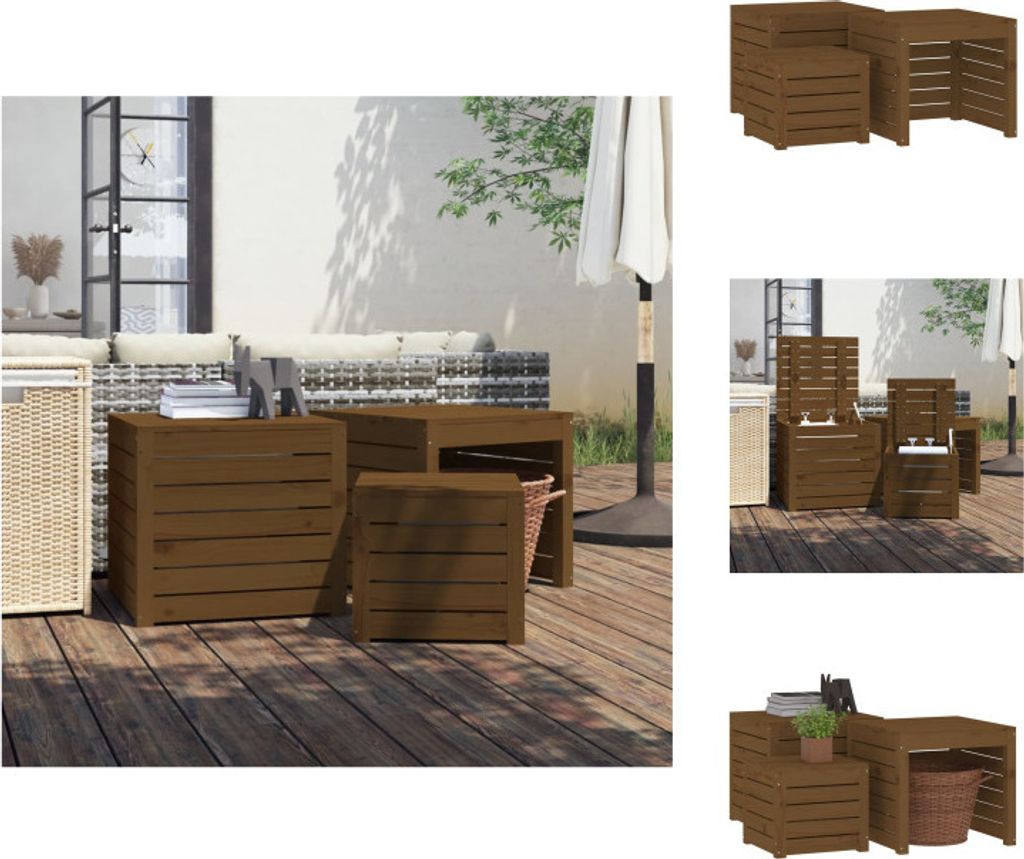 vidaXL 3-tlg. Gartenbox-Set Honigbraun Massivholz Kiefer - Gartenboxen