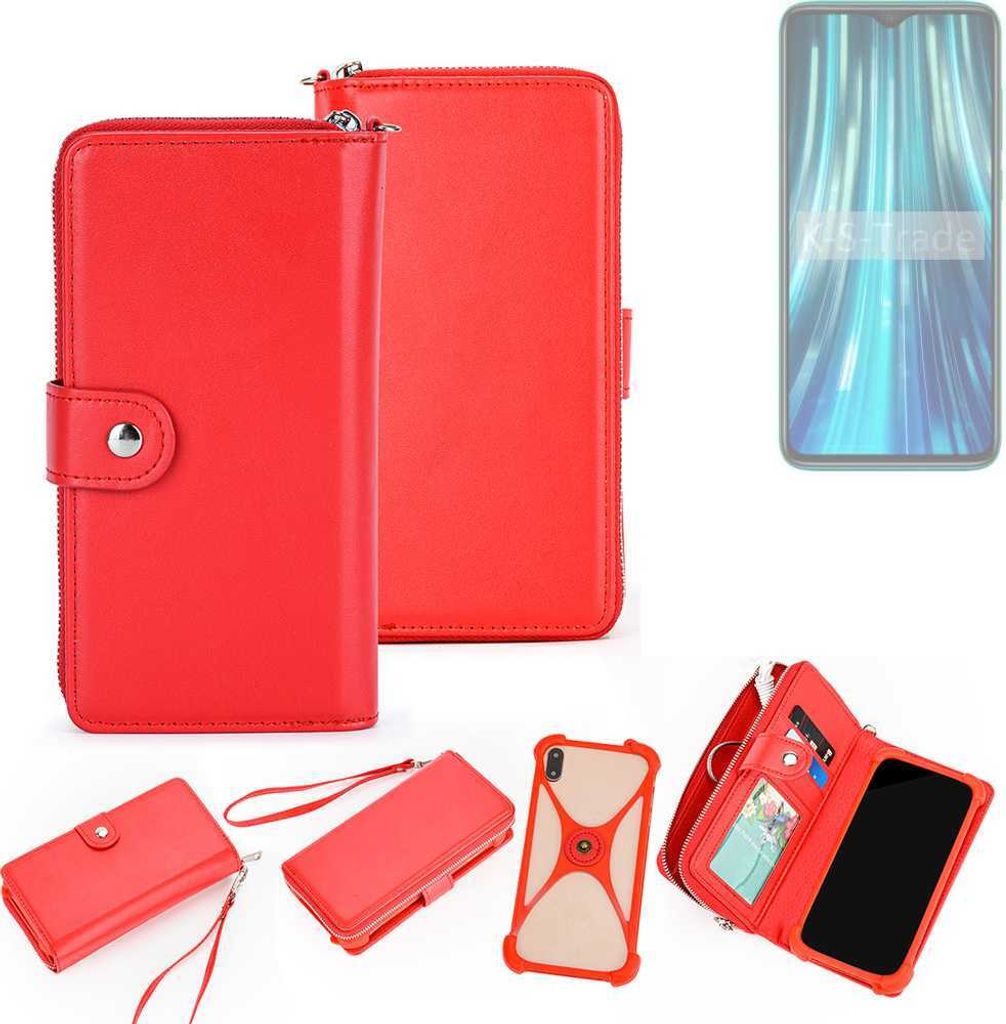 K-S-Trade 2in1 Schutzhülle Portemonnee Handyhülle mit Bumper kompatibel mit Xiaomi Redmi Note 8 Pro Hülle Case Etui Geldbörse Smartphone rot (1x)