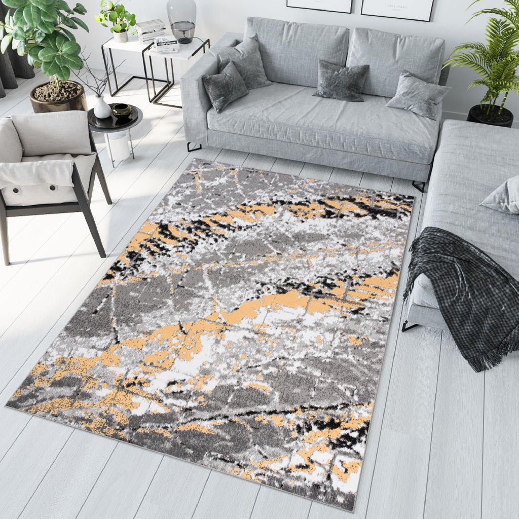 Tapiso Teppich MAYA Modern Schwarz Grau Gelb Schlafzimmer 80 x 150 cm