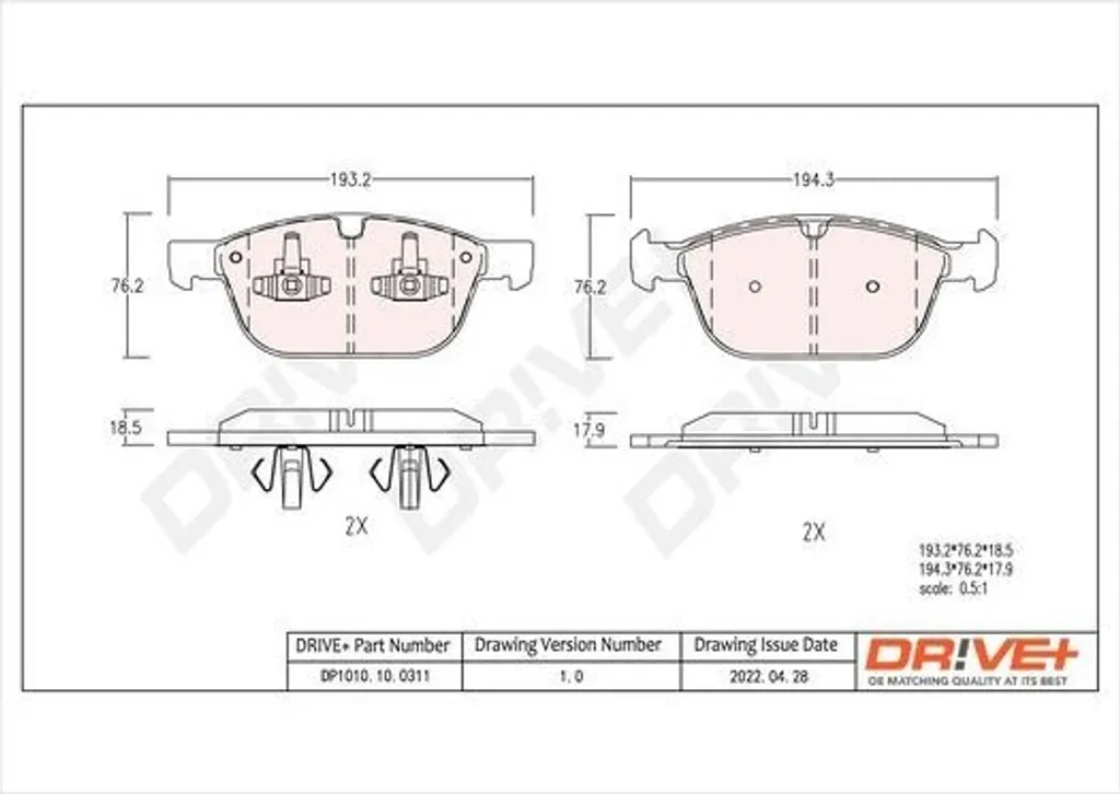 Plaquettes de frein avant Dr!ve+ DP1010.10.0311 pour Volvo XC60 et XC90