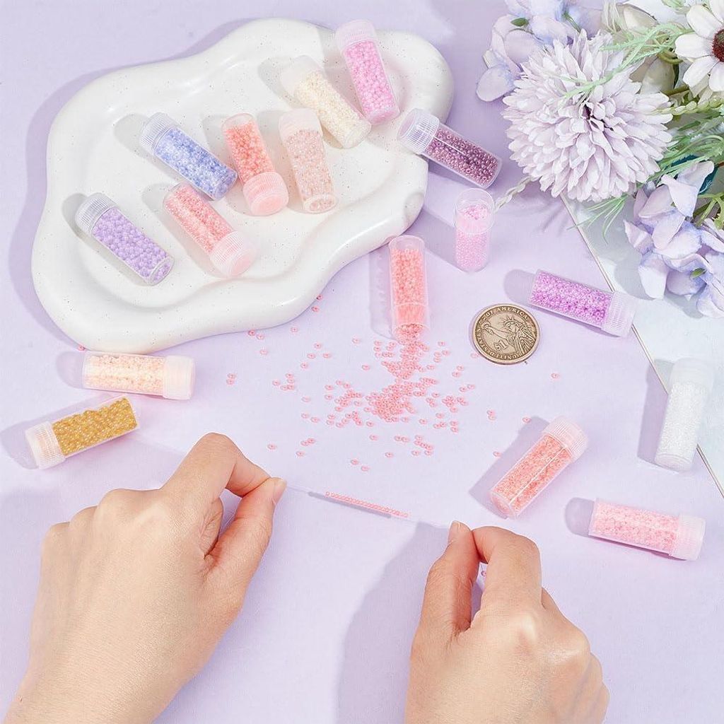 1 Box 80g 12/0 Mini Glasperlen Opaque Runde Glasperlen 2mm Armband Rocailles Rosa Lila Spacer Lose Perlen Kleine Glasperlen für Schmuckherstellung...