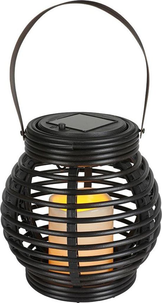 Solar Laterne Rattan-Optik mit warmweißem Flackerlicht Ø 15 cm H 15,5 cm