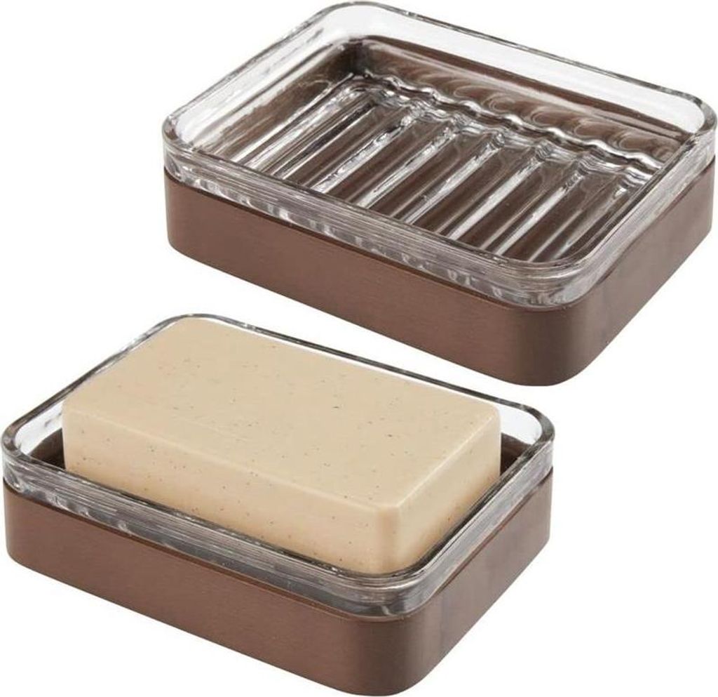 mDesign Seifenschale Seifenkorb Seifenbox 2er Set Glas Bambus Braun/Durchsichtig