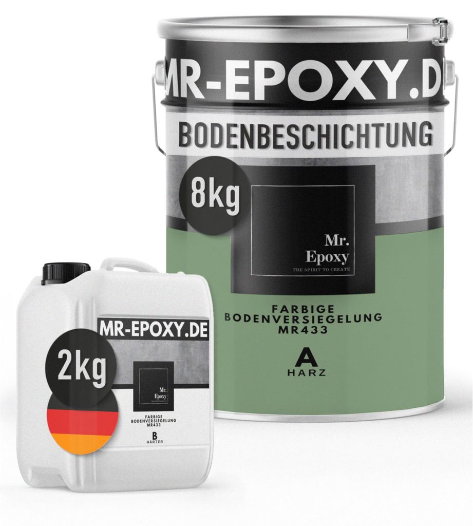 Mr. Epoxy Epoxidharz Bodenbeschichtung (10 kg, RAL 6021 Blassgrün) - 2K Betonfarbe für Garagen, Keller & Werkstatt Boden - Flüssigkunststoff Epo...
