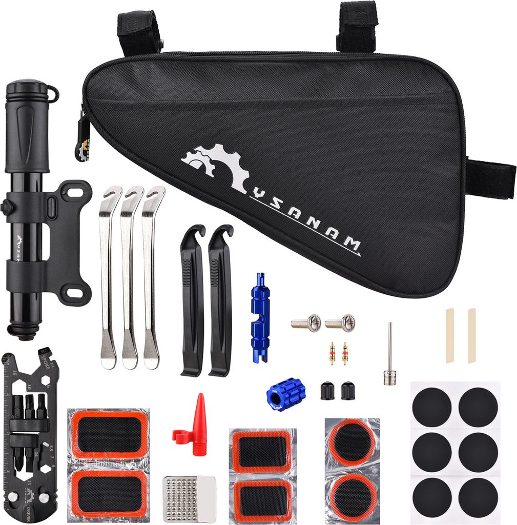 Fahrradreparaturset Tragbares Fahrradreparaturwerkzeug Kit Reifenbefestigungsset Tasche mit Reifenpumpe Multifunktionswerkzeuge Reifenschlauch-Patc...