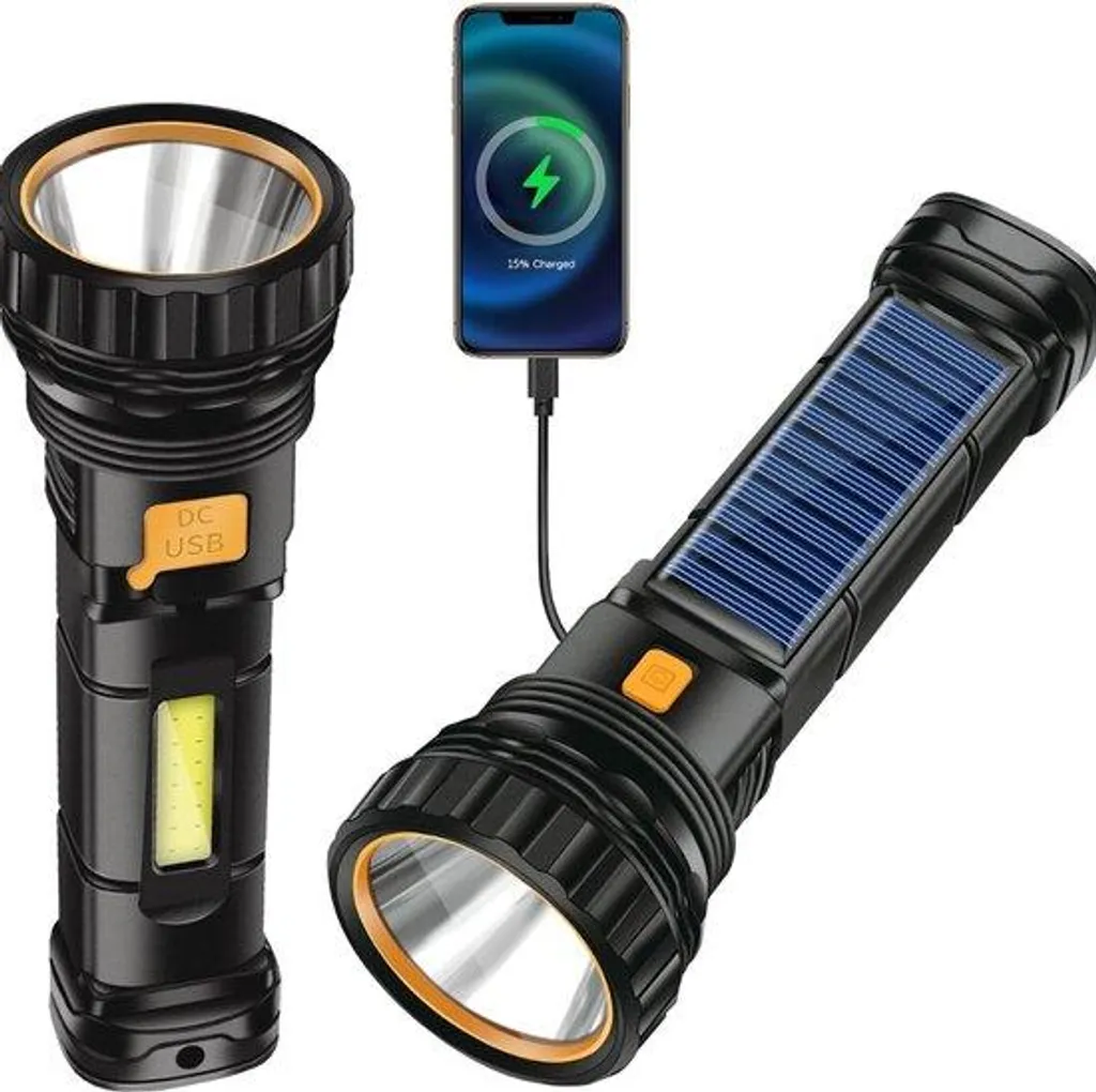 Lampe torche solaire rechargeable de secours pour camping et maison
