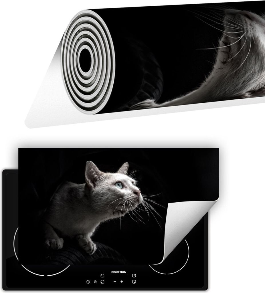 Herdabdeckplatte abdeckung Glaskeramikfeld abdeckplatte 90x52 cm Anti Rutsch Matte Aufrollbar, Schwarz Katze