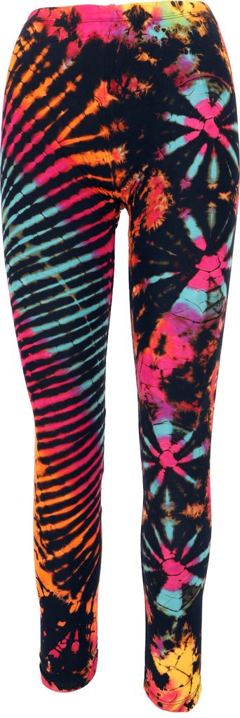 Unikat Batik Damen Leggings, Stretch Hose für Frauen, Yogahose - Schwarz/bunt, Viskose,Elasthan, Shorts, Leggings