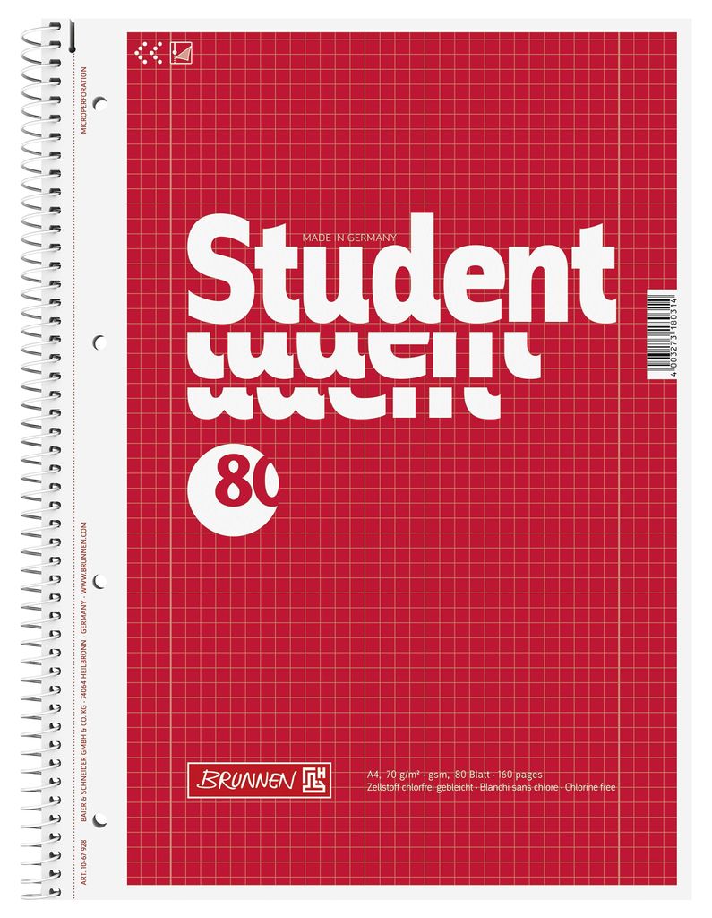 BRUNNEN Collegeblock Student | A4, Lineatur 28, 80 Blatt, Immagine del prodotto 