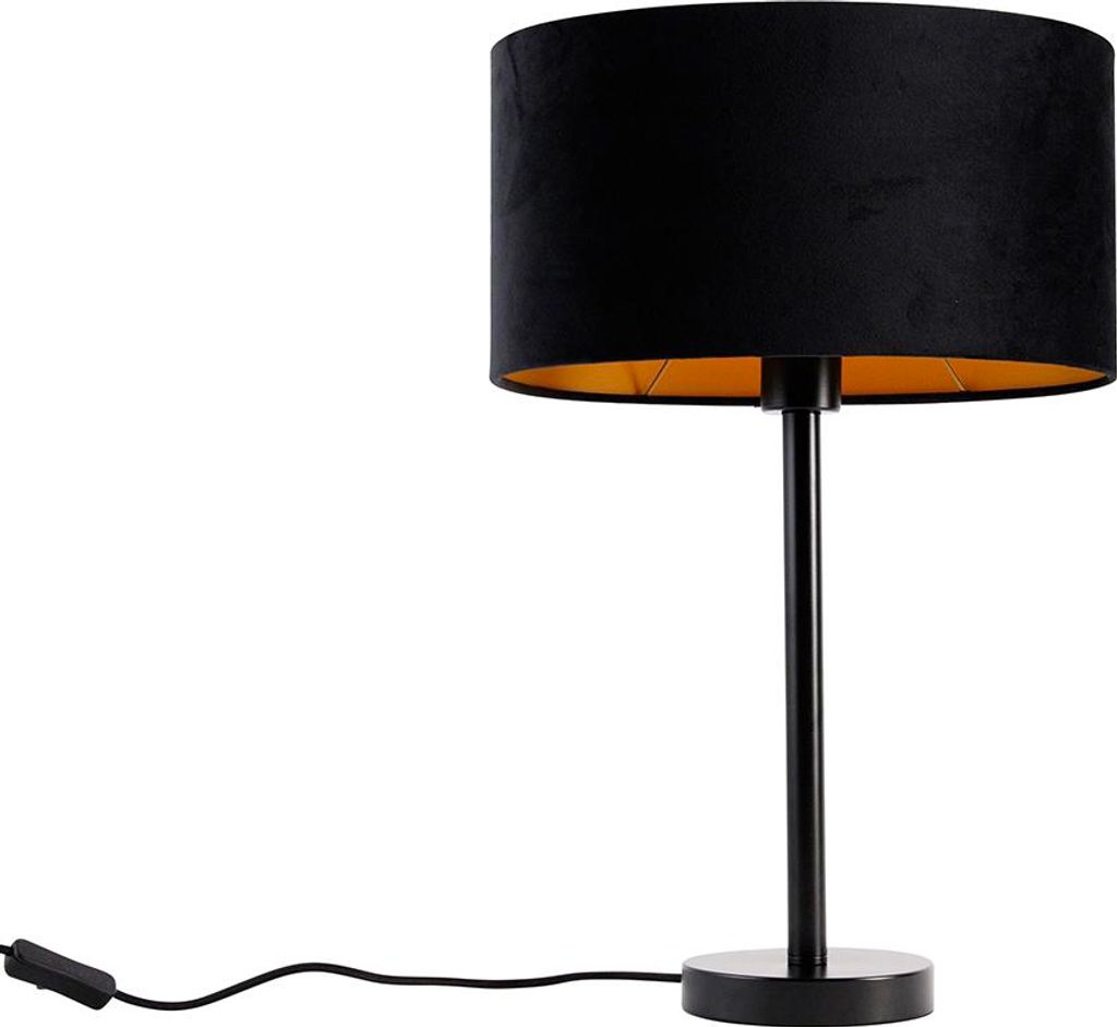 QAZQA - Modern Tischleuchte I Tischlampe I Lampe I Leuchte Schwarz mit ovalem Samt-Schirm Schwarz 35cm - Simplo I Wohnzimmer I Schlafzimmer - Stahl...