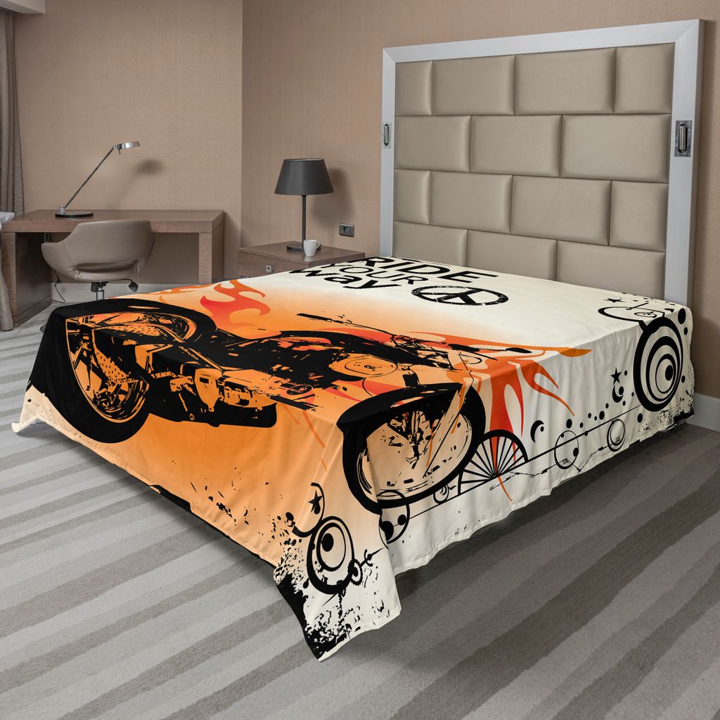 ABAKUHAUS Männlich Bettlaken, Motorrad Bild Fahrt Zitat Text Friedenszeichen Freiheit Aktion Freestyle, weiches bequemes oberes Bettlaken für ein...