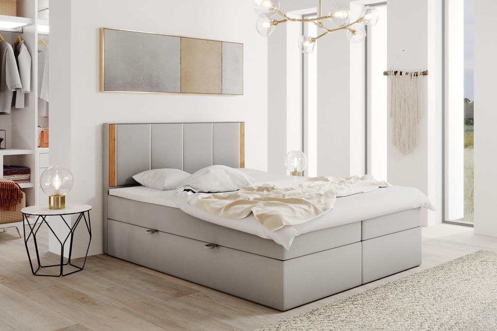 TRADA Perfect Lux Boxspringbett 160x200 Feder-Matratze mit Bettkasten Velour-Stoff