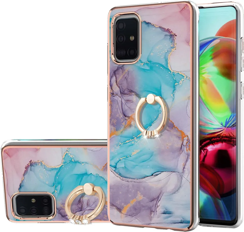 Cover Antiurto Samsung A71 5G Silicone Blu con Ring Kickstand 360°