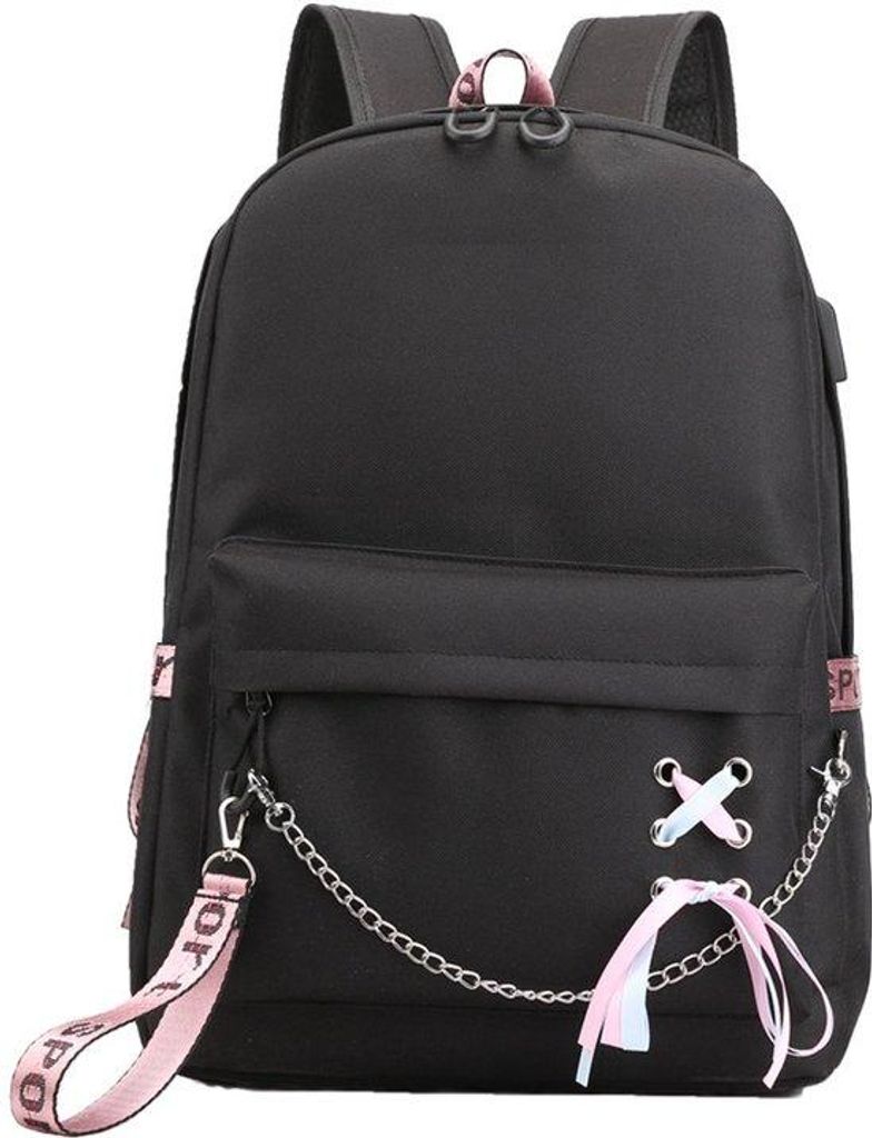 Schulrucksack mit Futter, Stoff, schwarz, 45 x 32 x 15 cm