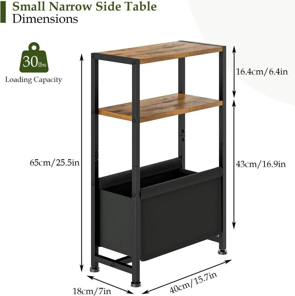 Table d'appoint étroite en bois avec rangement, table de salon stable 65cm