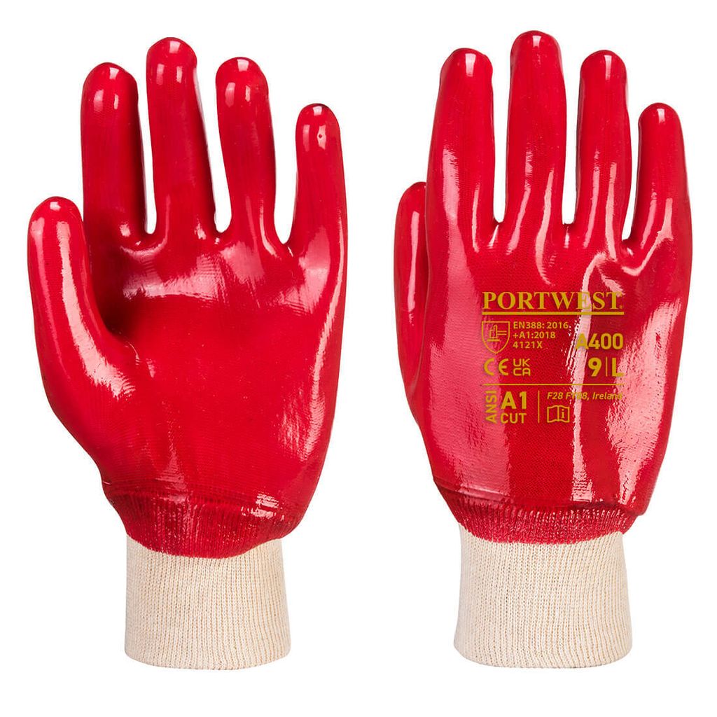 Portwest A400 PVC-Handschuh Mit Strickbund Red Gr. XL