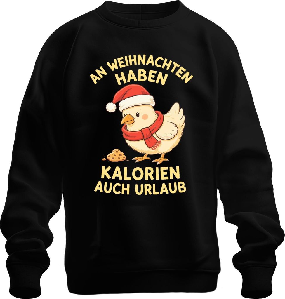 Kalorien haben Urlaub Weihnachten Küken lustig Geschenk Uni Sweatshirt Pullover, Schwarz, L