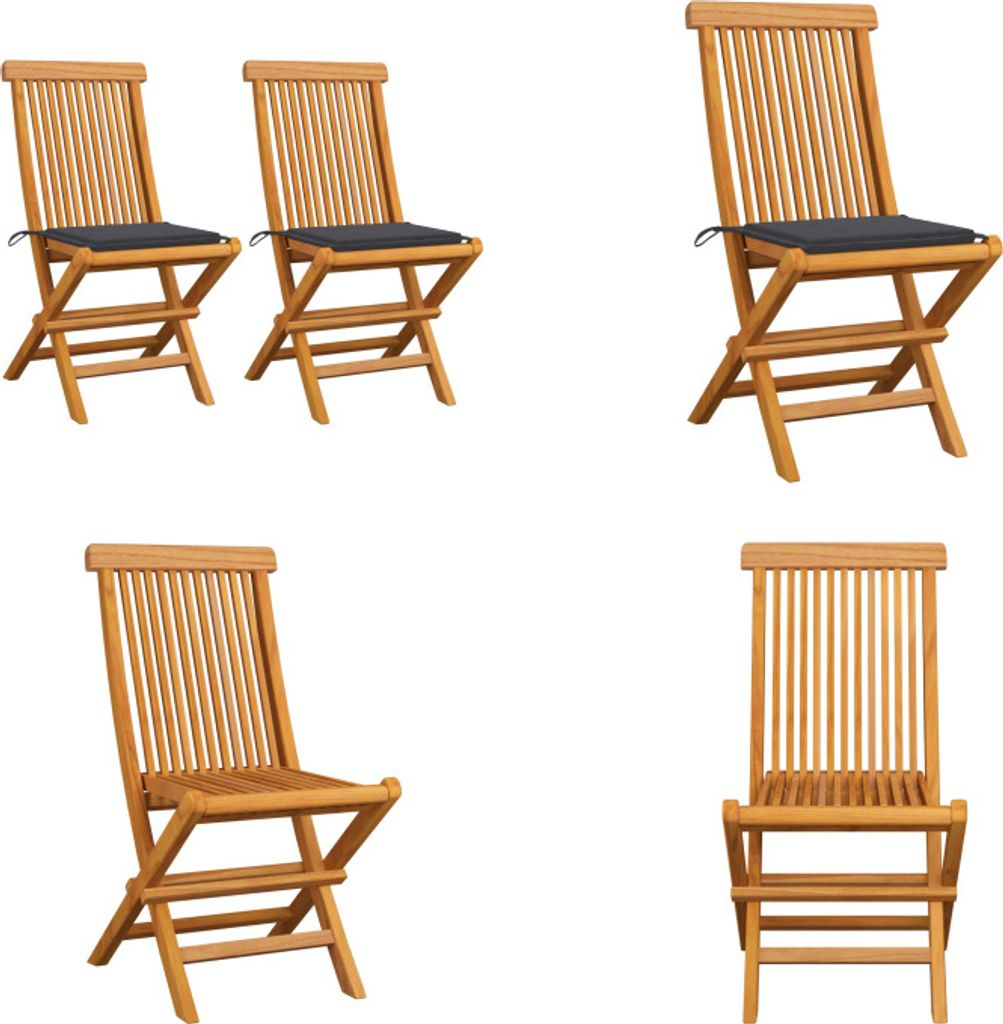 vidaXL Gartenstühle mit Anthrazit Kissen 2 Stk. Massivholz Teak - Gartenstuhl - Gartenstühle - Holz-Gartenstuhl - Holz-Gartenstühle