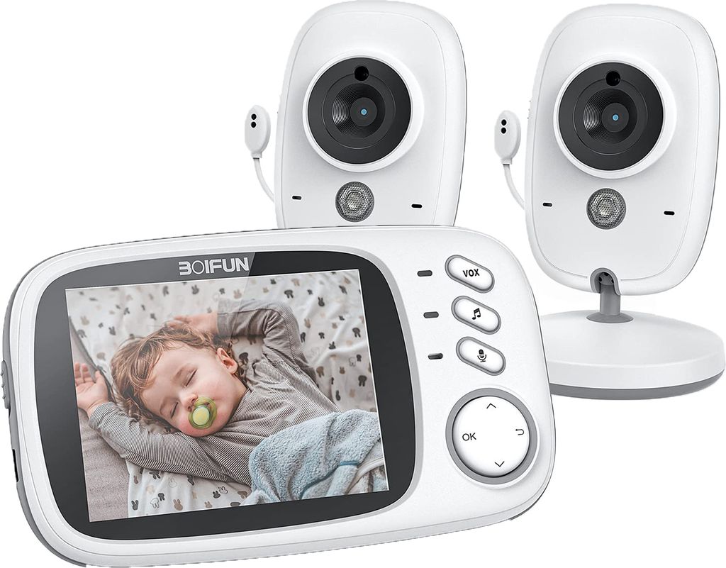 BOIFUN Babyphone mit 2 Kameras, 3,2" Babyphone mit Temperaturüberwachung, Gegensprechanlage, Schlaflied, VOX (Kann nicht 2 Kameras gleichzeitig se...