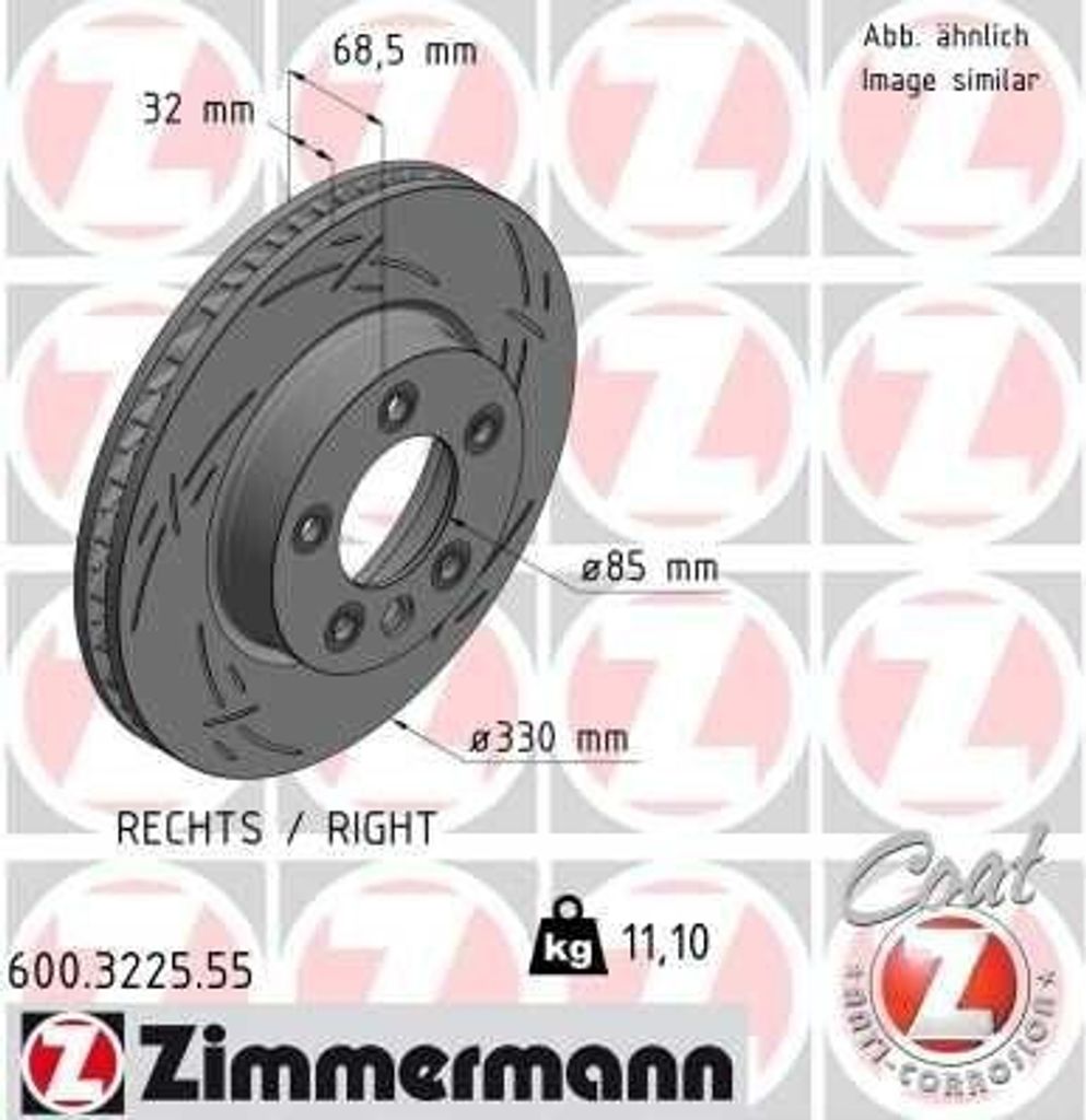 ZIMMERMANN Black Z Bremsscheibe Vorne Rechts für VW Touareg Produktbild 