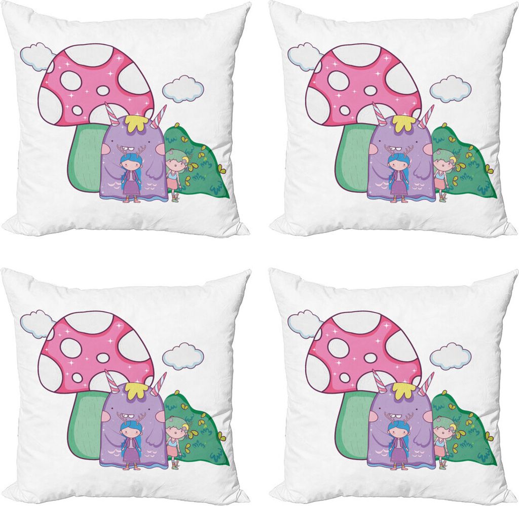 ABAKUHAUS Außerirdischer Kissenbezug Set (4 Stück), Kleine Monster Youngsters, Moderner Doppelseitiger Digitaldruck, 40 cm x 40 cm, Mehrfarbig