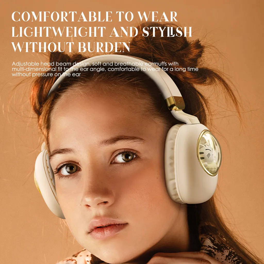 Offerta Cuffie Rosa Wireless Bluetooth 5.3 Luci LED Pieghevoli - 9