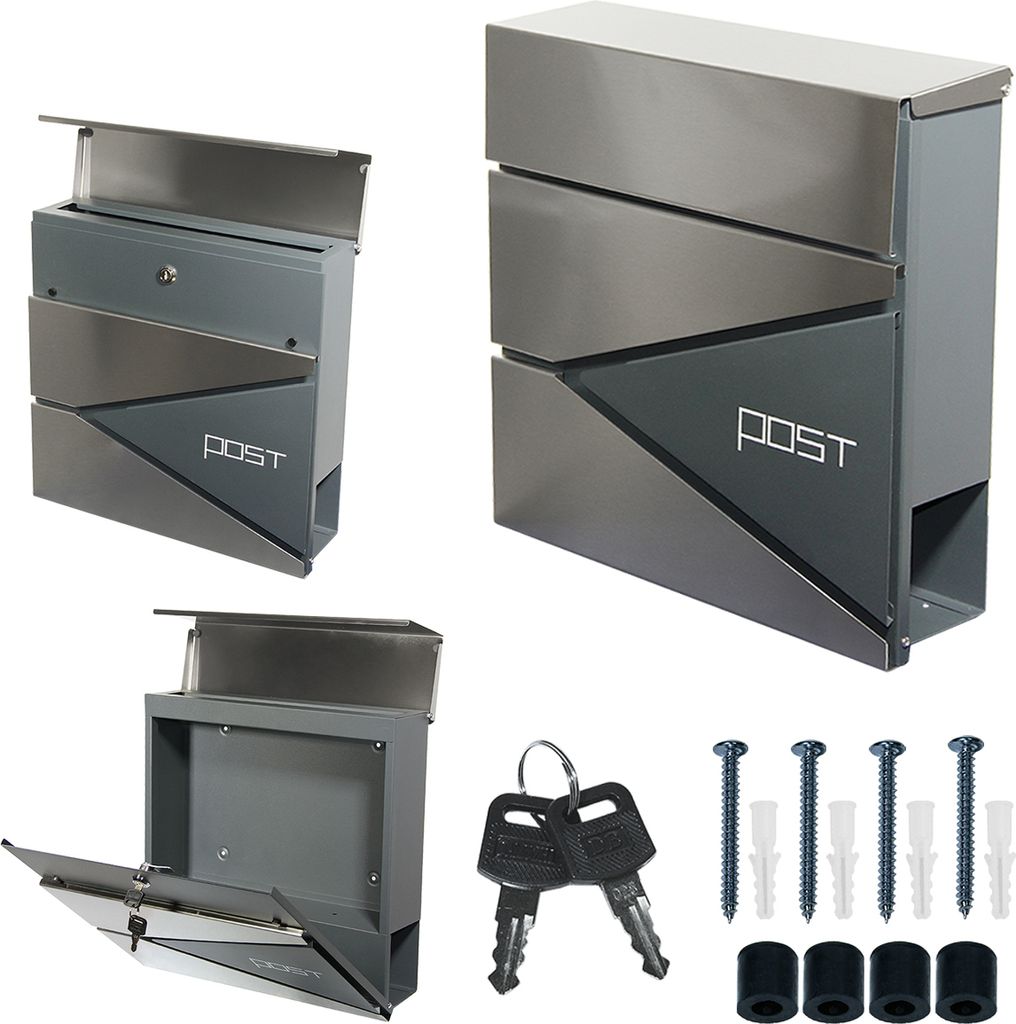 Briefkasten Wandbriefkasten Postkasten Postfach inkl. Zeitungsrolle Anthrazit R1