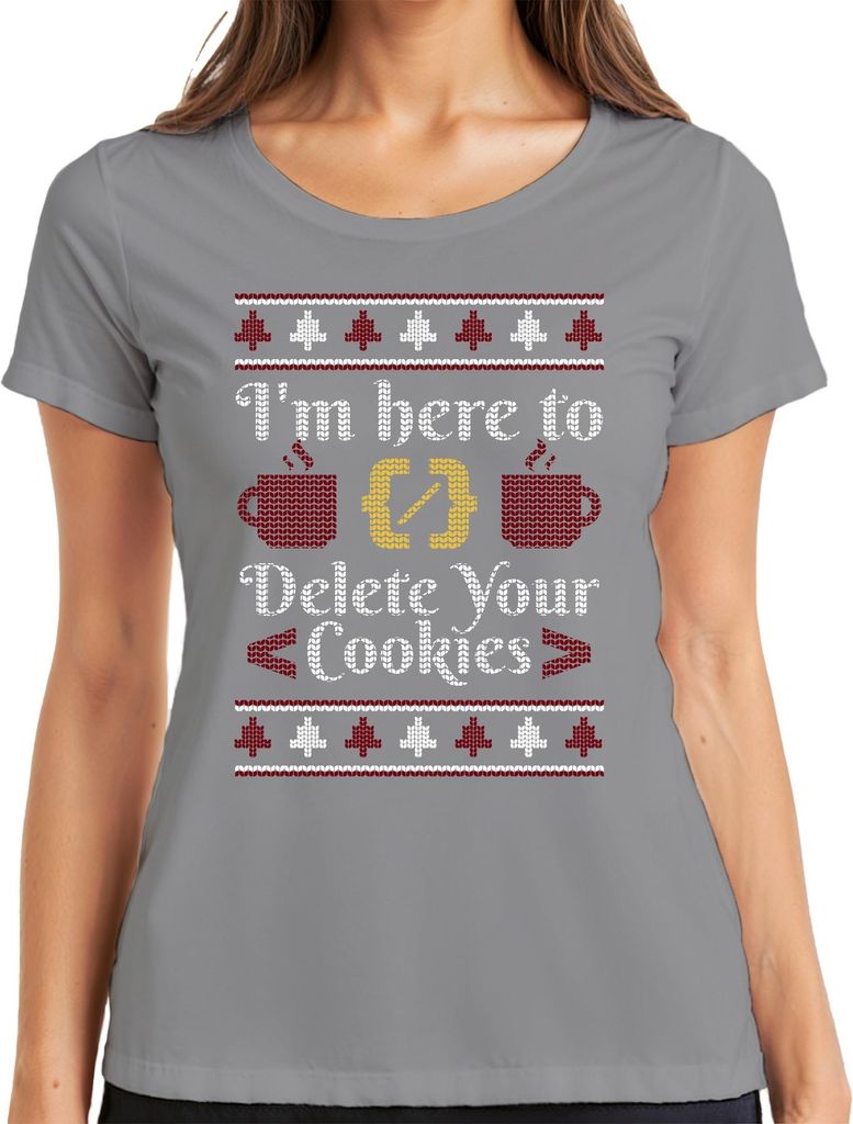 Informatiker Cookies Weihnachtsspruch - Ugly Christmas Sweater Weihnachtsgeschenk Damen T-Shirt, Grau, M