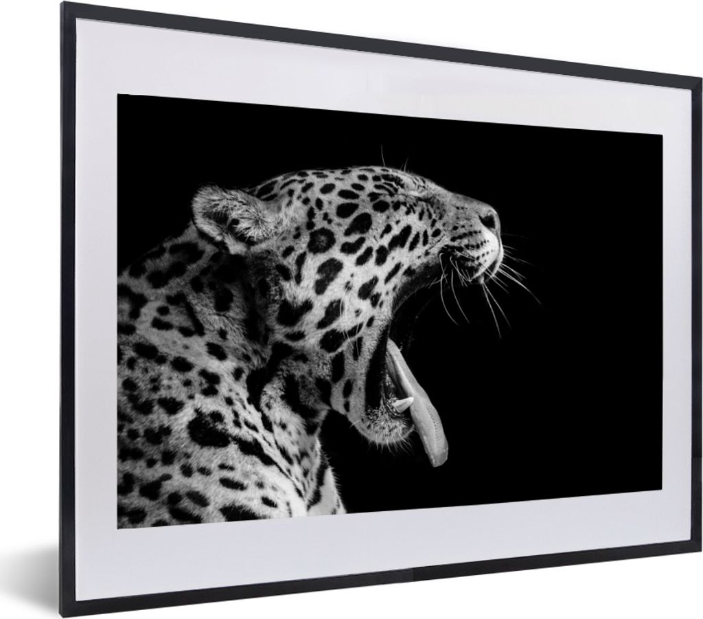 MuchoWow MuchoWow Gerahmtes Poster Jaguar - Tier - Schwarz - Weiß 60x40 cm - Poster mit zchwarzem Bilderrahmen - Schlafzimmer - Plakat in Rahm...