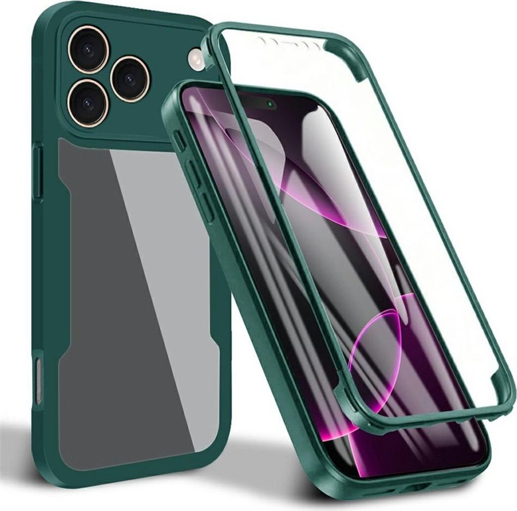 Hülle für Apple iPhone 17 Pro Max - Phonesta Slim Protect 360 Case mit Displayschutzfolie - Grün