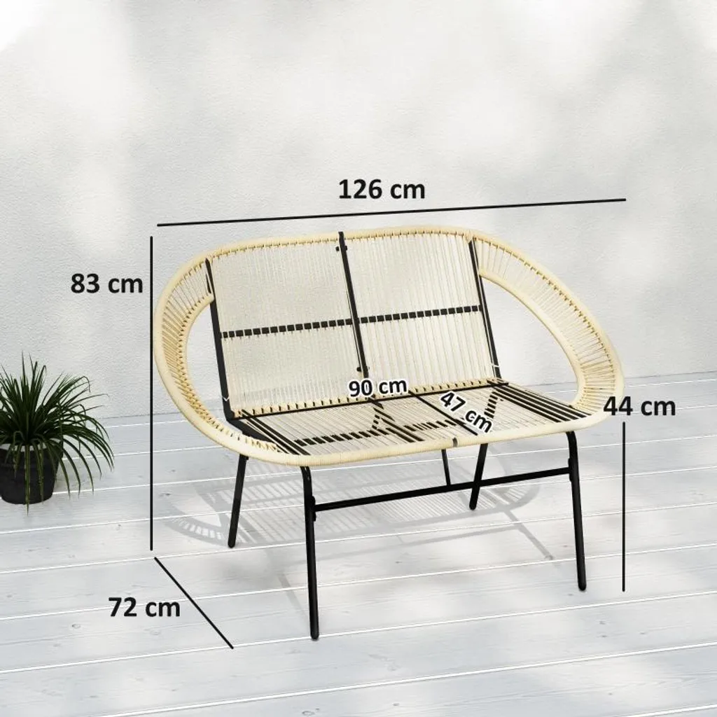 Banc pour balcon et terrasse 2 places, design tressé confortable - 3