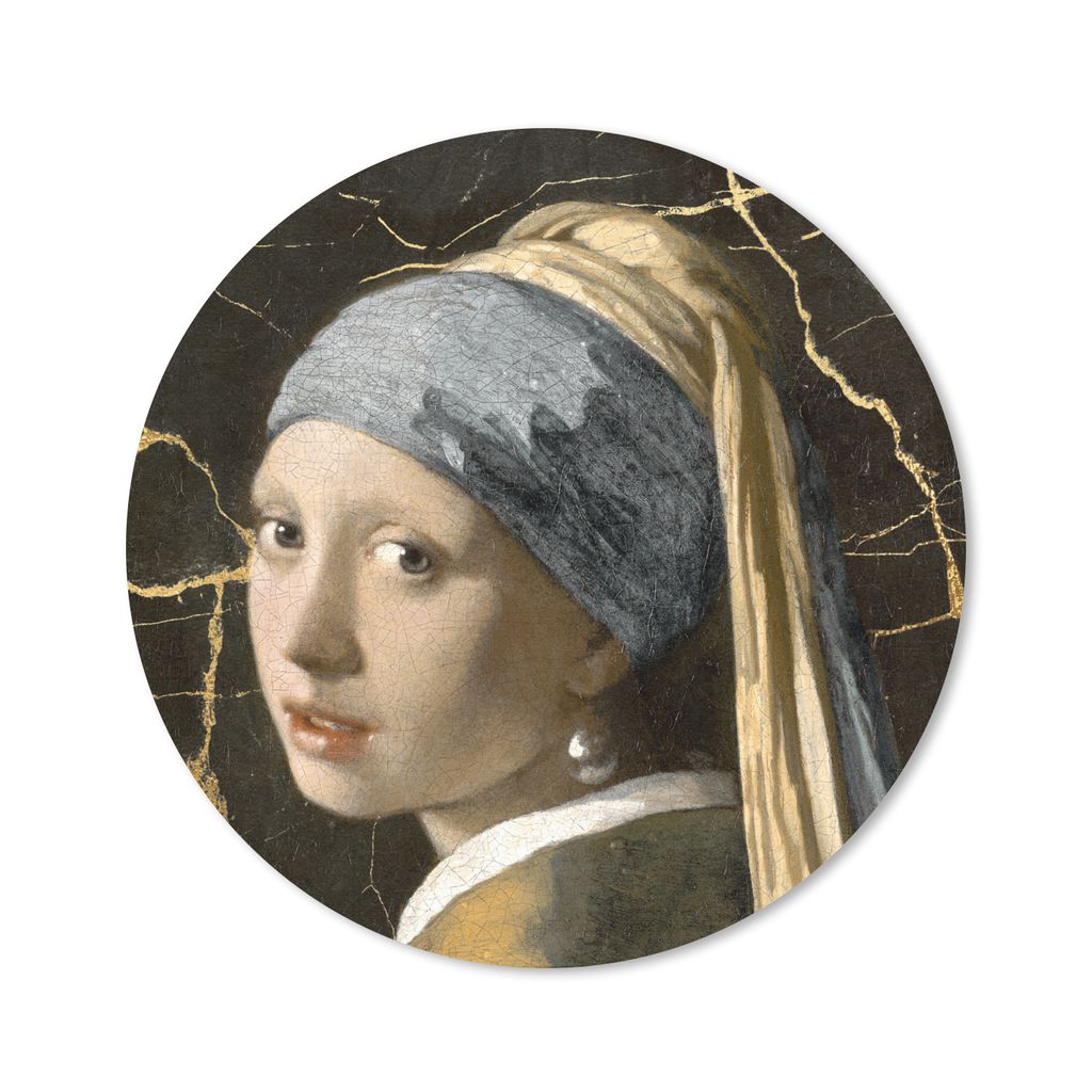 MuchoWow Mauspad Mousepad Mädchen mit Perlenohrring - Gold - Schwarz 40x40 cm - Mousepads - Maus Mat - Pad - Mausunterlage - Schreibtisch Access...