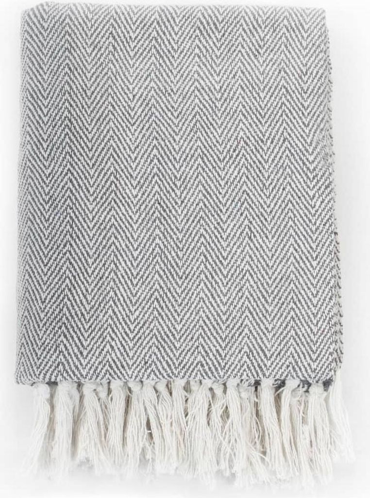 vidaXL Throw Bavlnená rybia kosť 160x210 cm Sivá Obrázok produktu 