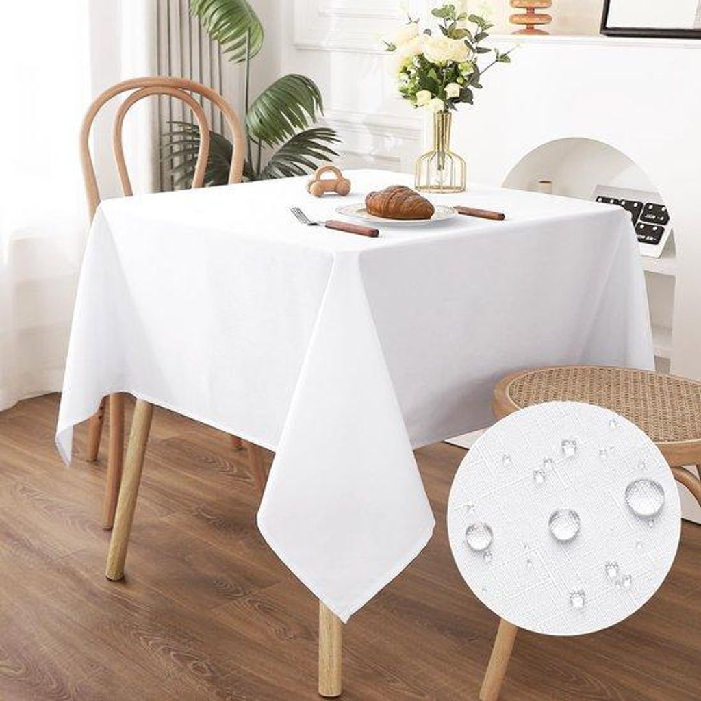Wasserdichtes Tischüberzug Linnenlook, 120x120cm, weiß, Polyester, Lotus-Effekt, für Wohnzimmer, Esszimmer, Balkon, Garten