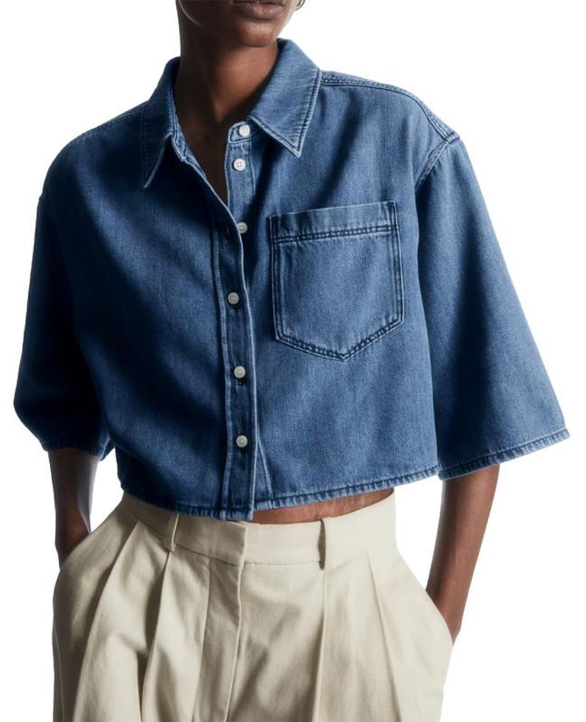 Damen-Jeansjacke, kurze Ärmel, Knopfleiste, mit Taschen,Größe:S
