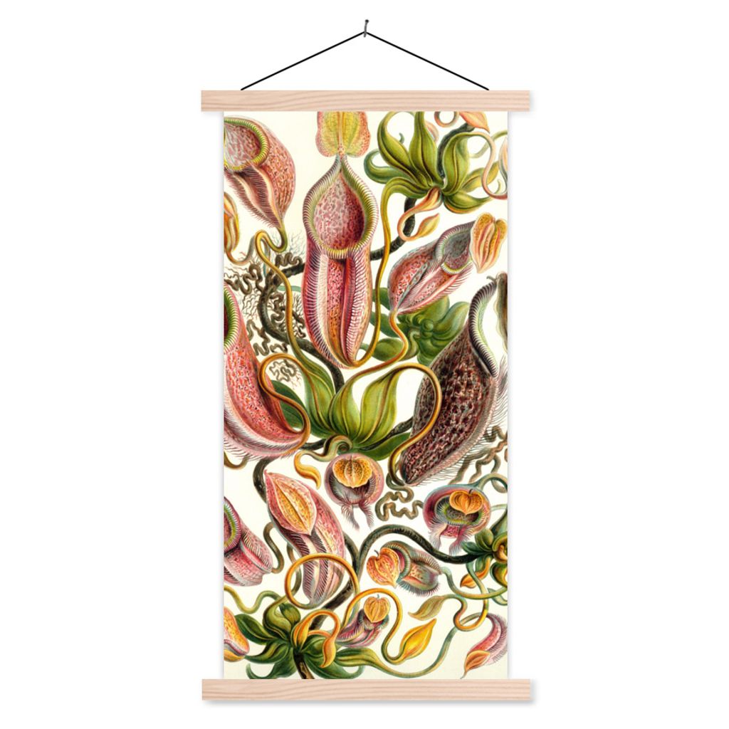 MuchoWow Textilposter Nepenthaceae - Künstliche Blumen 60x120 cm mit holzfarbenen Rahmen - Holz