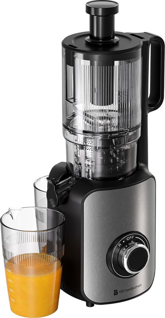 KitchenBrothers Slow Juicer - Vertikal - Entsafter - Obst- und Gemüsepresse - 126mm - 750ml - Schwarz