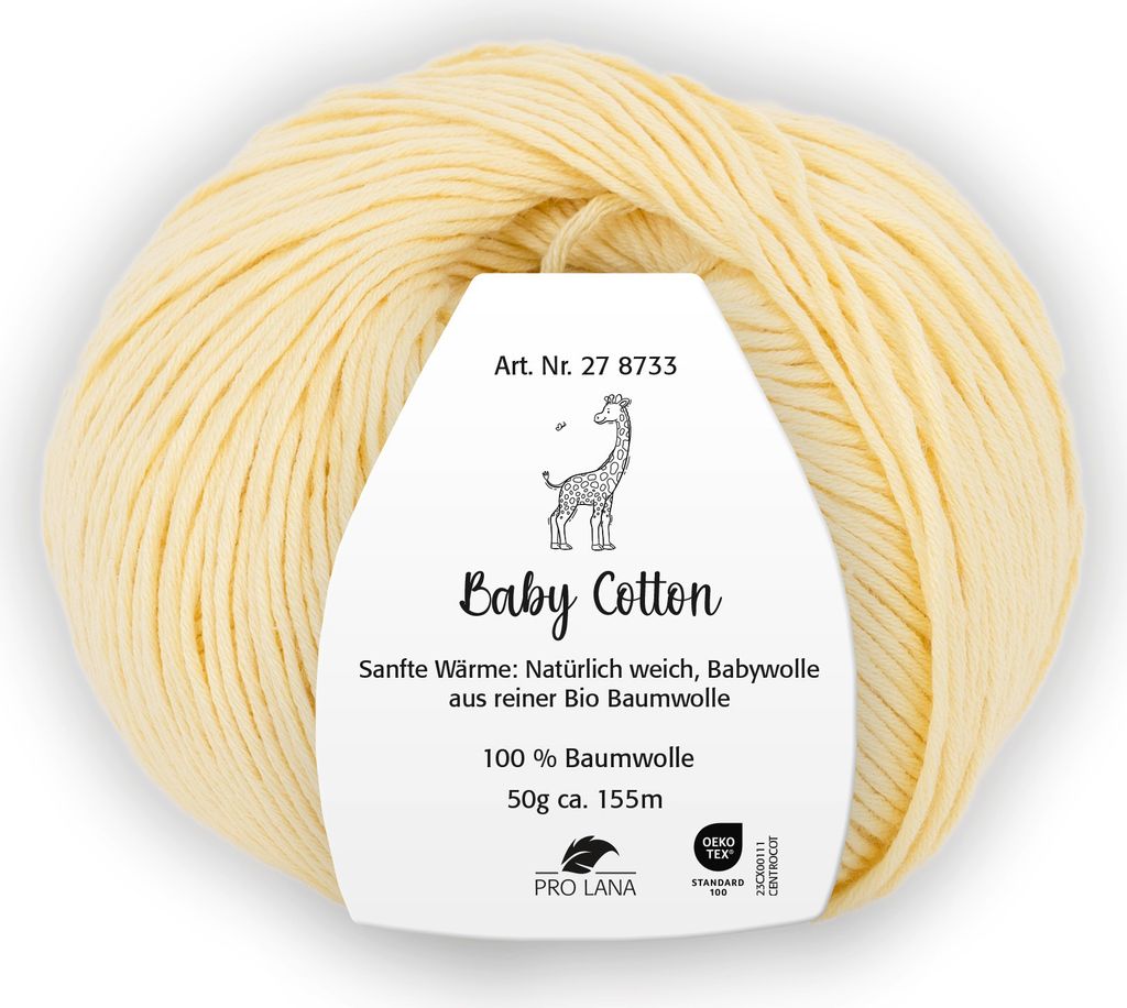 Pro Lana BABY Baumwolle 50 g 100 % Baumwolle Babywolle speichelecht 155 m Farbe 021 - hell gelb
