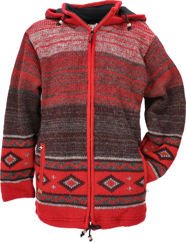 Kuschelige Gefütterte Uni Strickjacke, Wolljacke, Nepaljacke - Modell 8, Herren, Rot, Wolle, Größe: XL