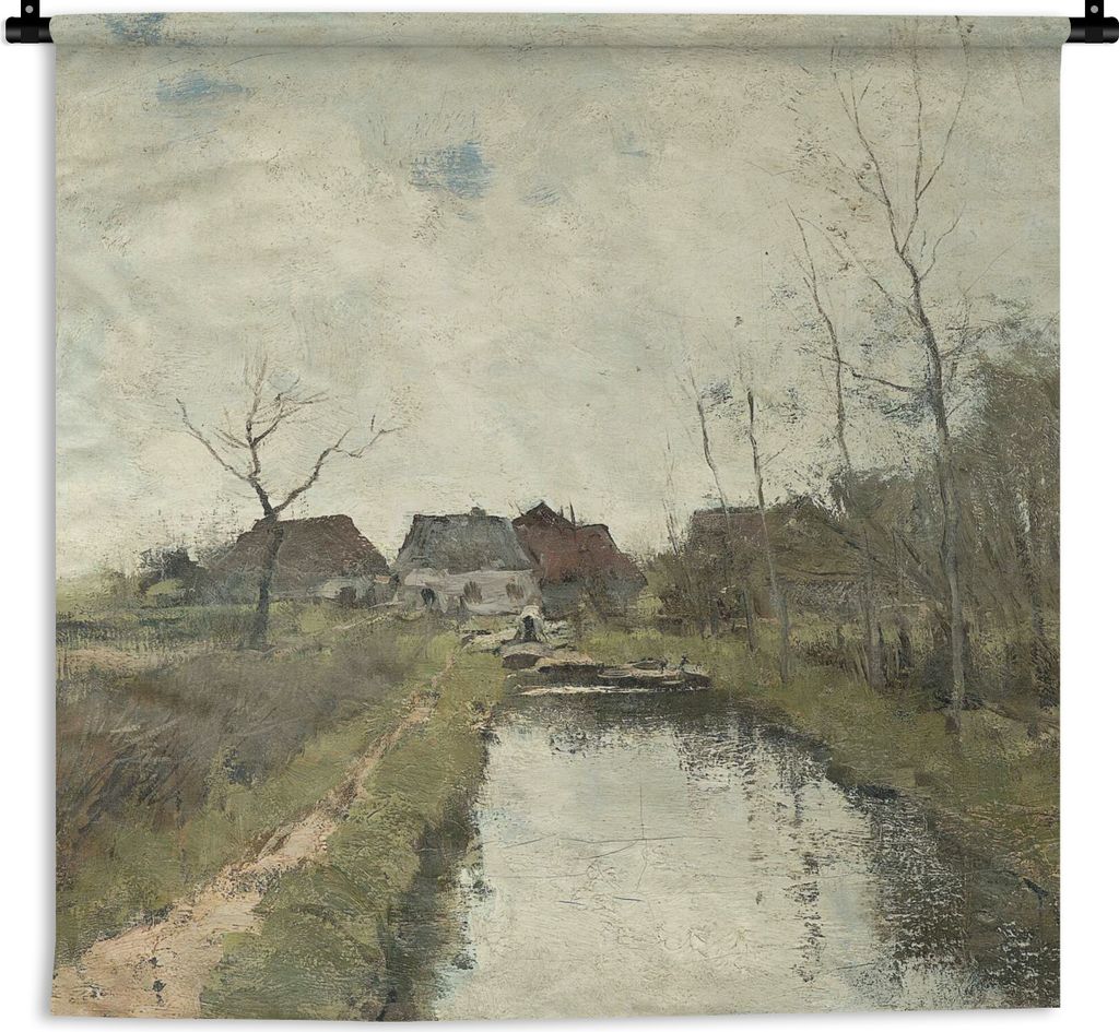 MuchoWow Wandteppich Wandbehang Häuschen an einem Graben - Gemälde von Anton Mauve 60x60 cm Tapisserie Dekoration Wandtuch - Dekorationen - Wan...