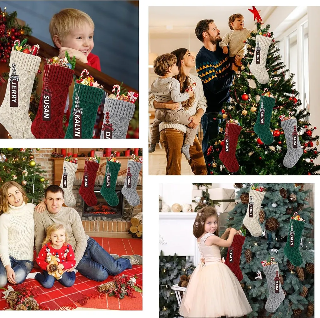 Chaussettes de Noël Soie Allecto : 4 Décorations Familiales Douces avec Badges