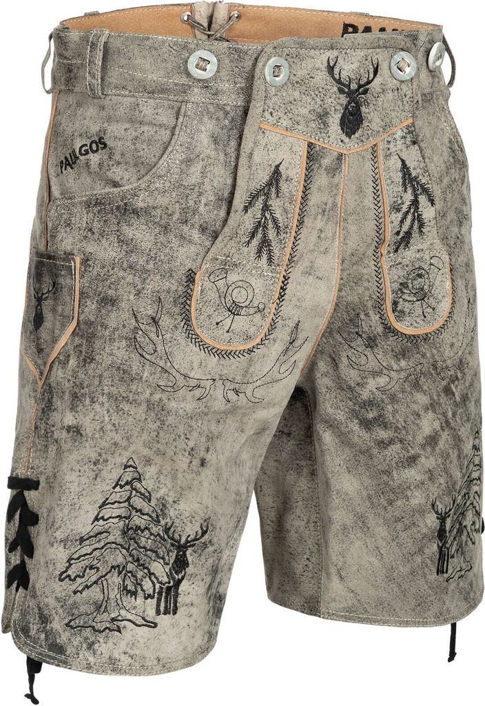 PAULGOS Herren Trachten Lederhose Kurz - HK5 ANTIK - Echtes Produktbild 1