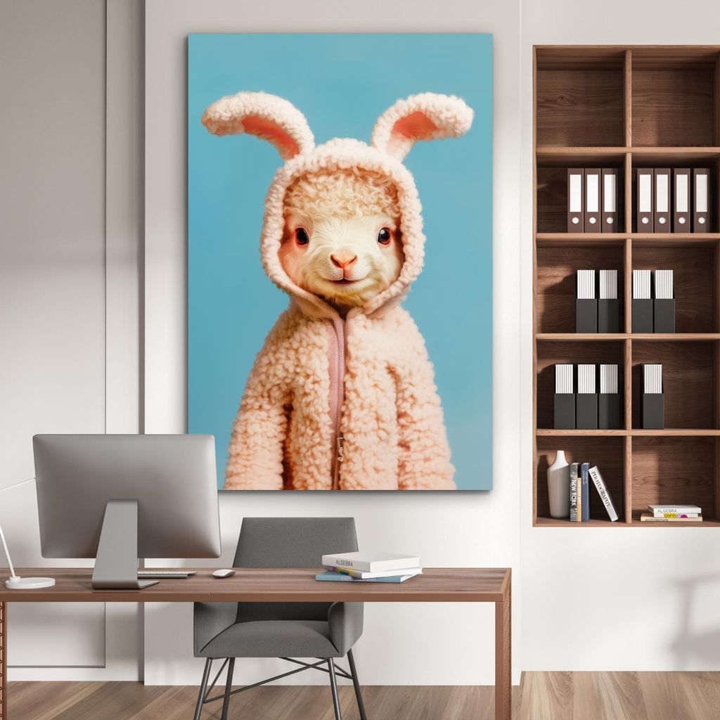 MuchoWow Wanddekoration Metall Metallbild Wandkunst 100x150 cm Lamm - Osterhase - Kostüm MuchoWow Aluminium Gemälde - Bild