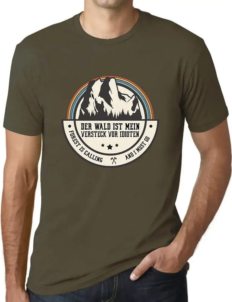 Herren Grafik T-Shirt Der Wald Ist Mein Versteck Vor Idioten Öko-Verantwortlich Vintage Jahrgang Kurzarm Lustige Druck Geburtstag Geschenk Mann